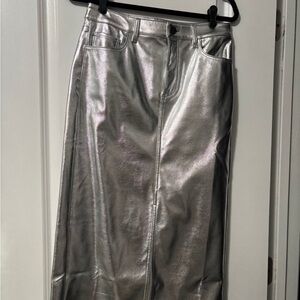 Ann Taylor Metallic Silver Midi Skirt